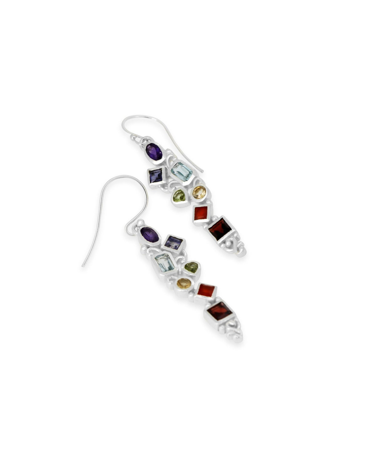 Mixed Geometry Chakra Rainbow Sterling Silver Earrings - Earrings