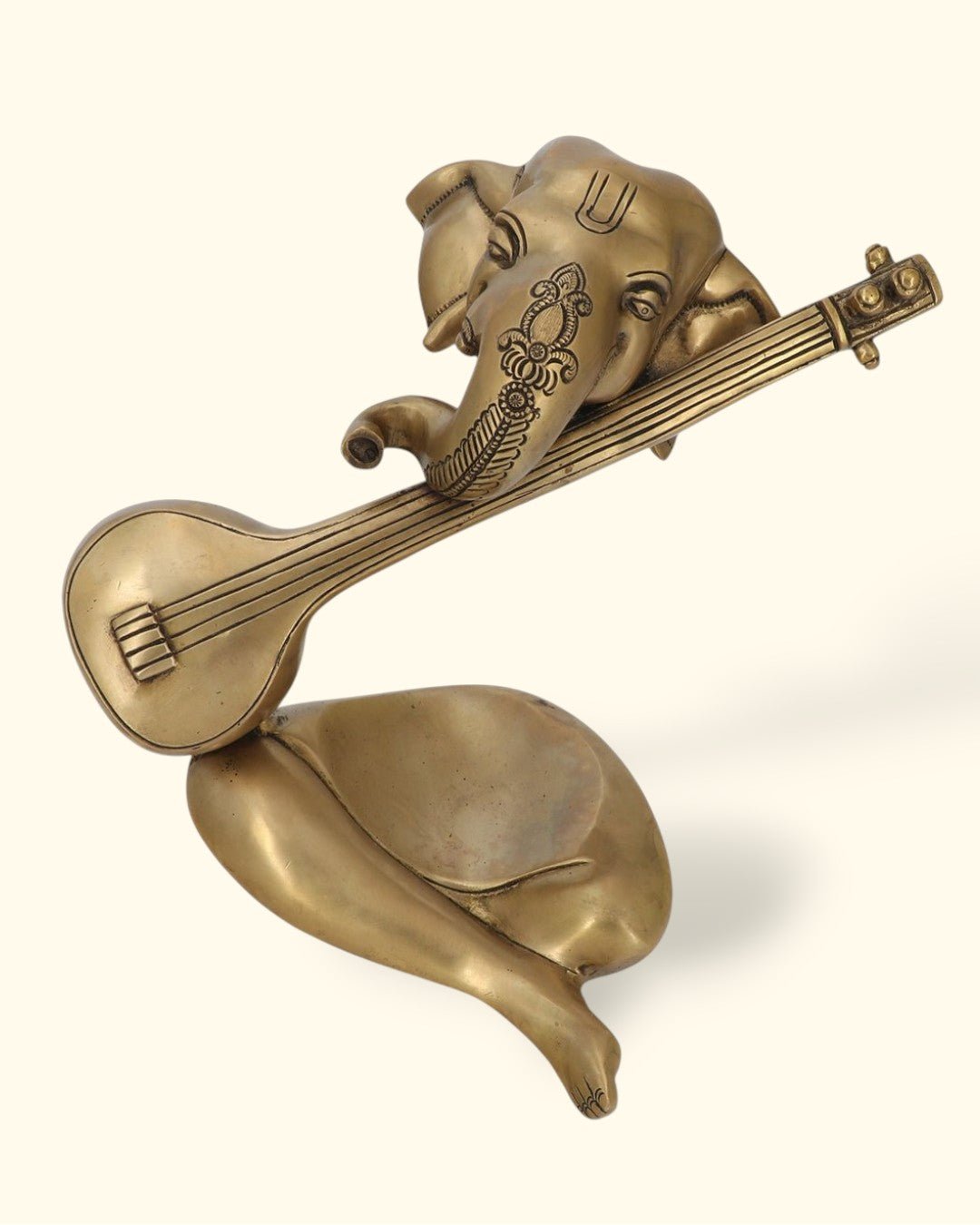 Modern Brass Ganesh Statue Playing Sitar - Sculptures & Statues