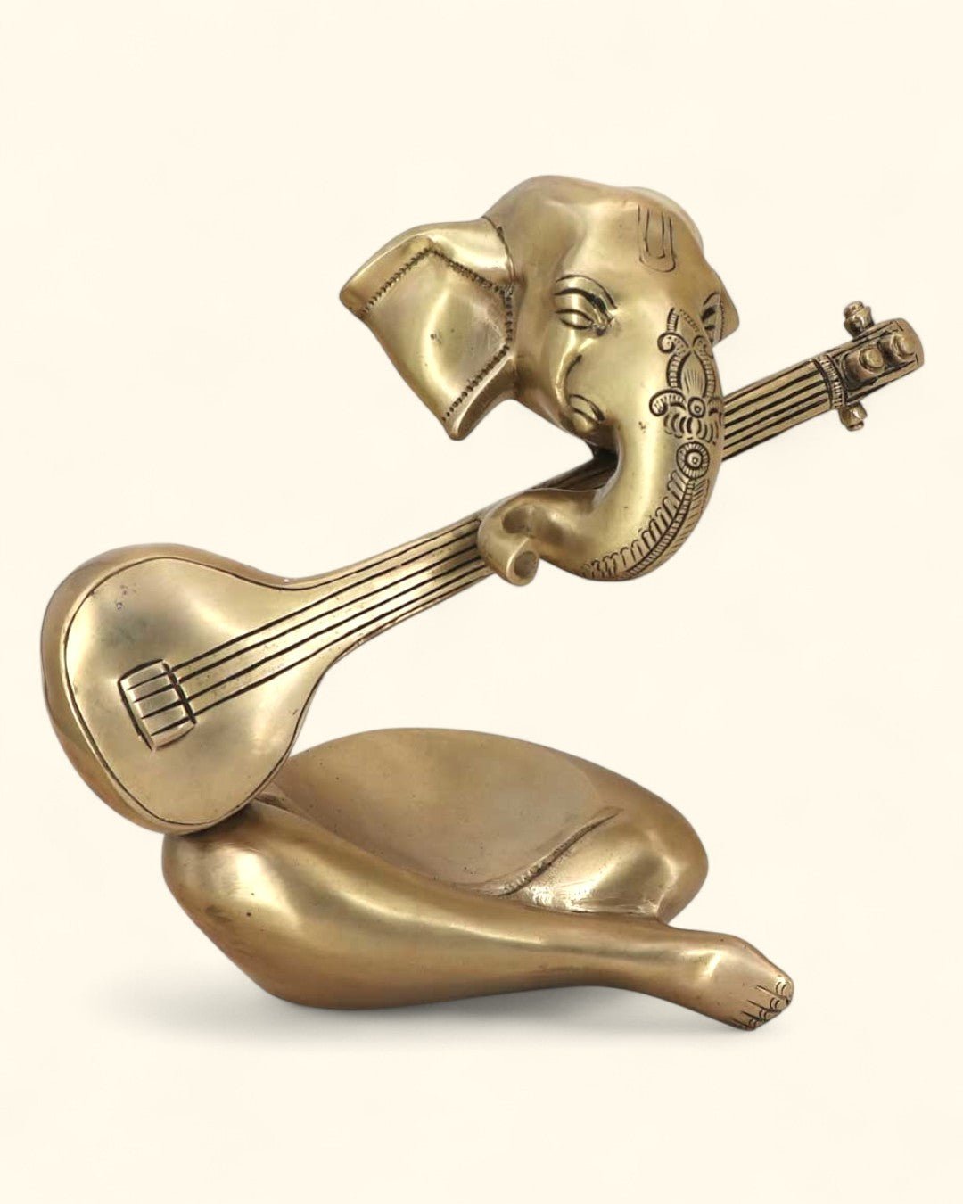 Modern Brass Ganesh Statue Playing Sitar - Sculptures & Statues