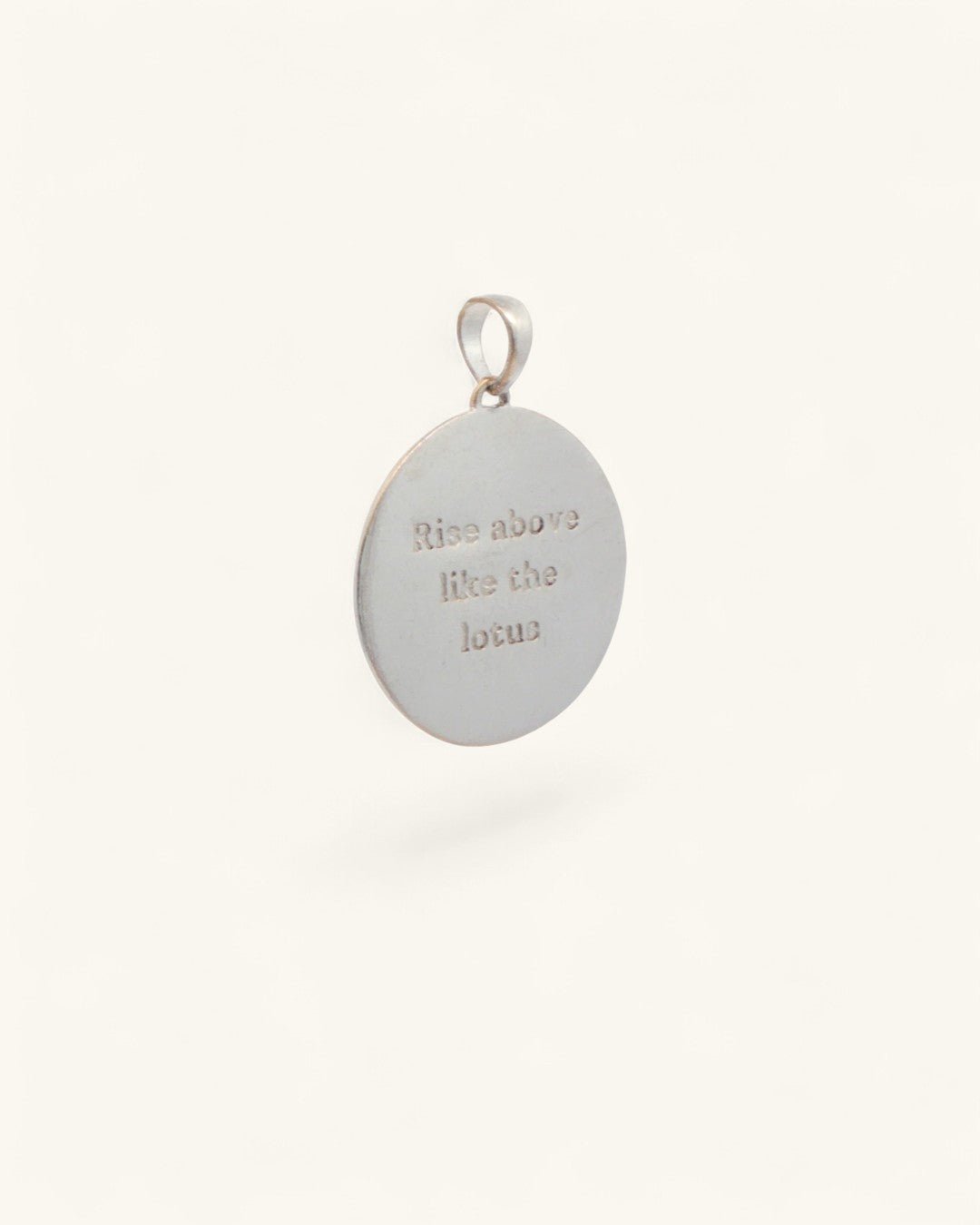 Moon and Wave Lotus Pendant — Silver-Plated Bronze Celestial Charm with Engraved Mantra - Pendant