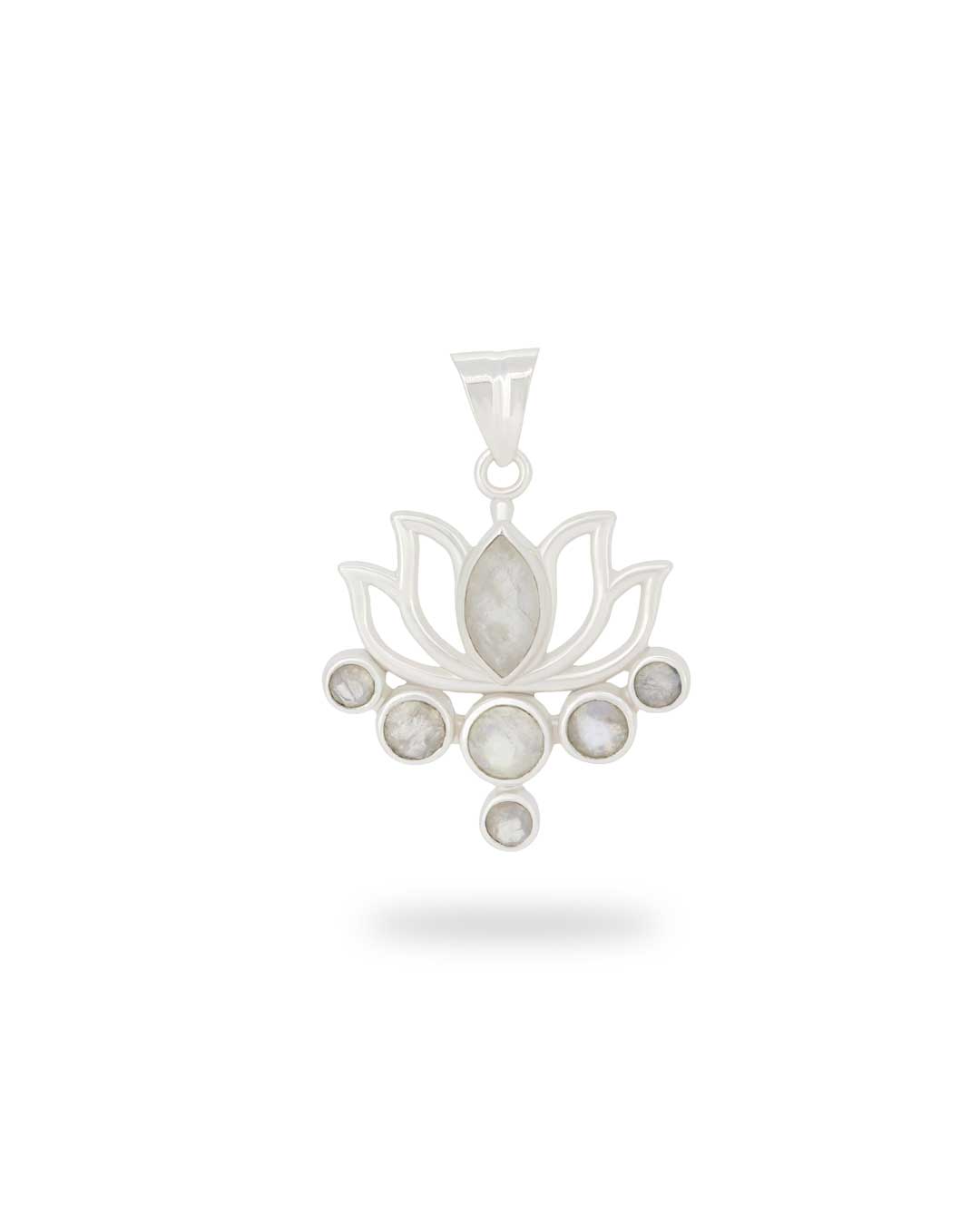 Moonstone Pendant in Lotus Design, Sterling Silver - Charms & Pendants