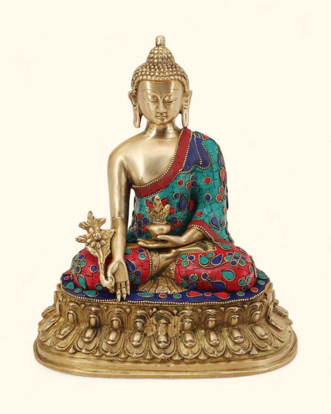 Mosaic Design Brass Medicine Buddha Statue - Sculptures & Statues