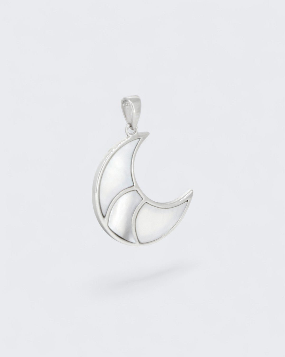 Mother of Pearl Inlay Crescent Moon Pendant – Sterling Silver with Rhodium Finish - Pendant
