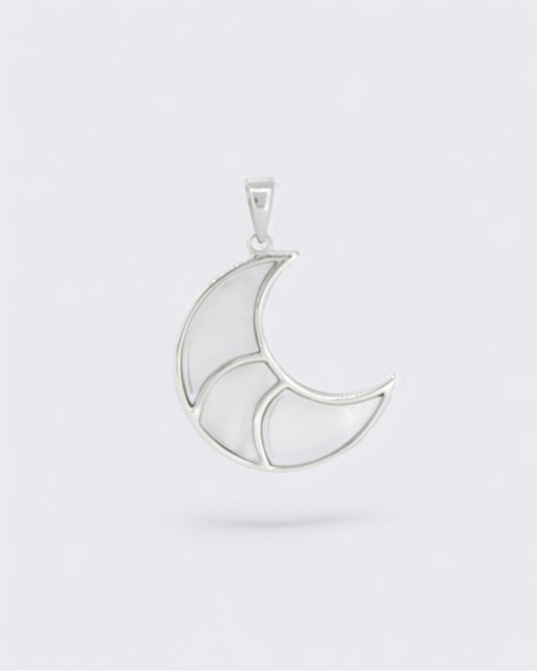Mother of Pearl Inlay Crescent Moon Pendant – Sterling Silver with Rhodium Finish - Pendant