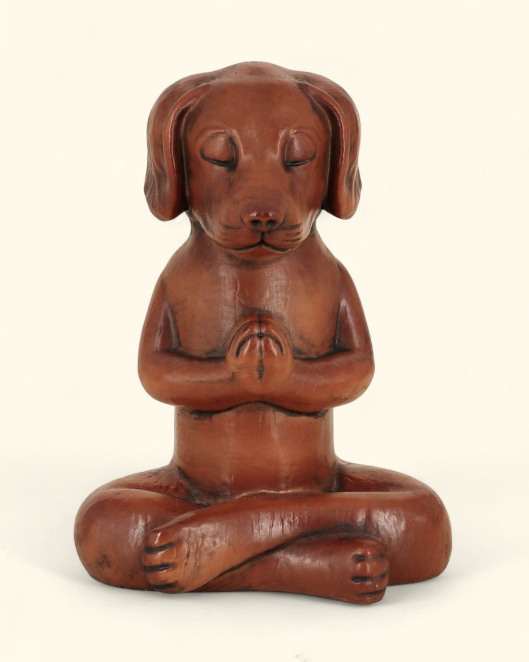 Namaste Dog Statue in Rich Mahogany Tone - Sculptures & Statues