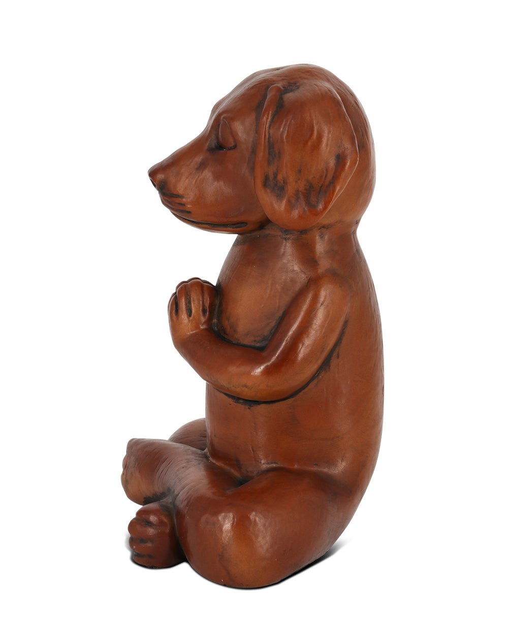 Namaste Dog Statue in Rich Mahogany Tone - Sculptures & Statues