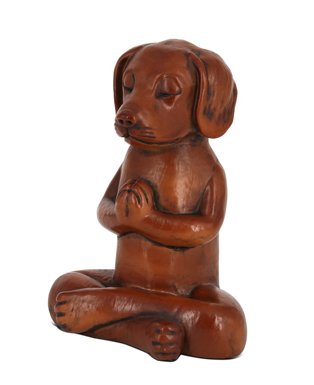 Namaste Dog Statue in Rich Mahogany Tone - Sculptures & Statues