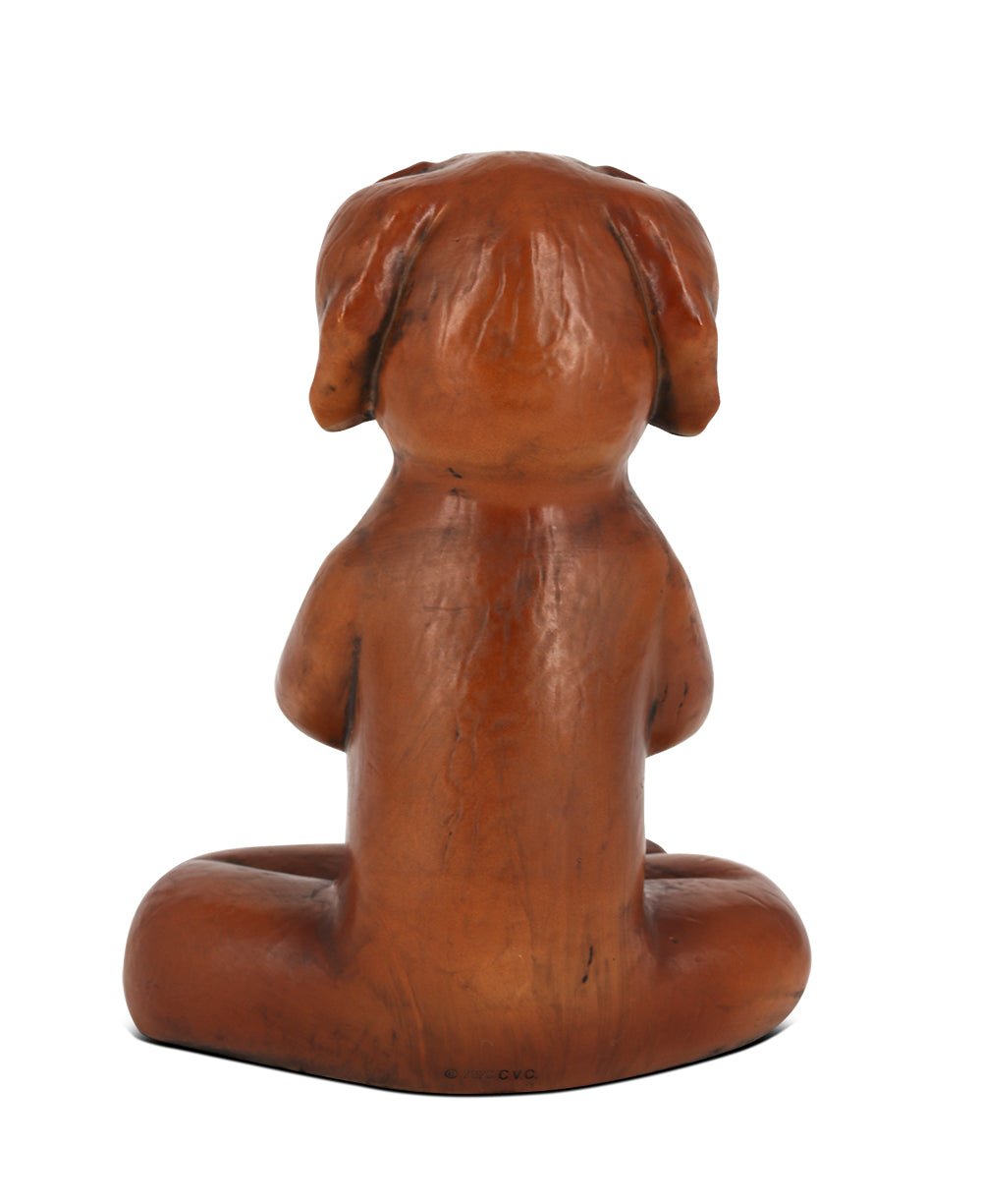 Namaste Dog Statue in Rich Mahogany Tone - Sculptures & Statues