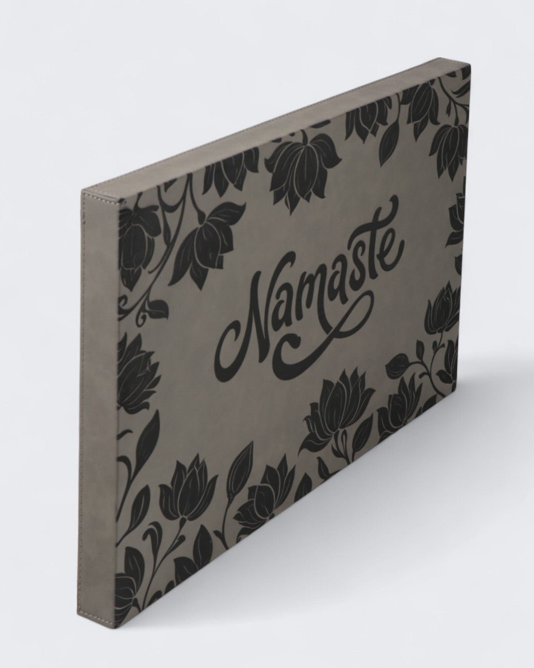 Namaste Lotus Engraved Yoga Wall Art – Grey Leatherette Wall Hanging - Wall Art