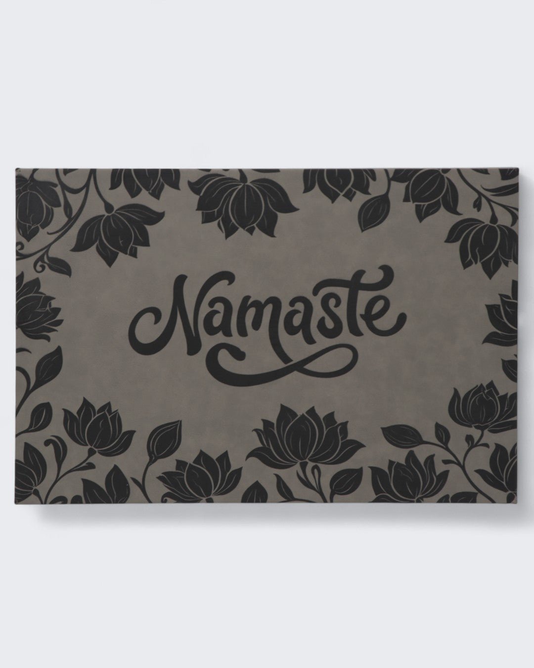Namaste Lotus Engraved Yoga Wall Art – Grey Leatherette Wall Hanging - Wall Art