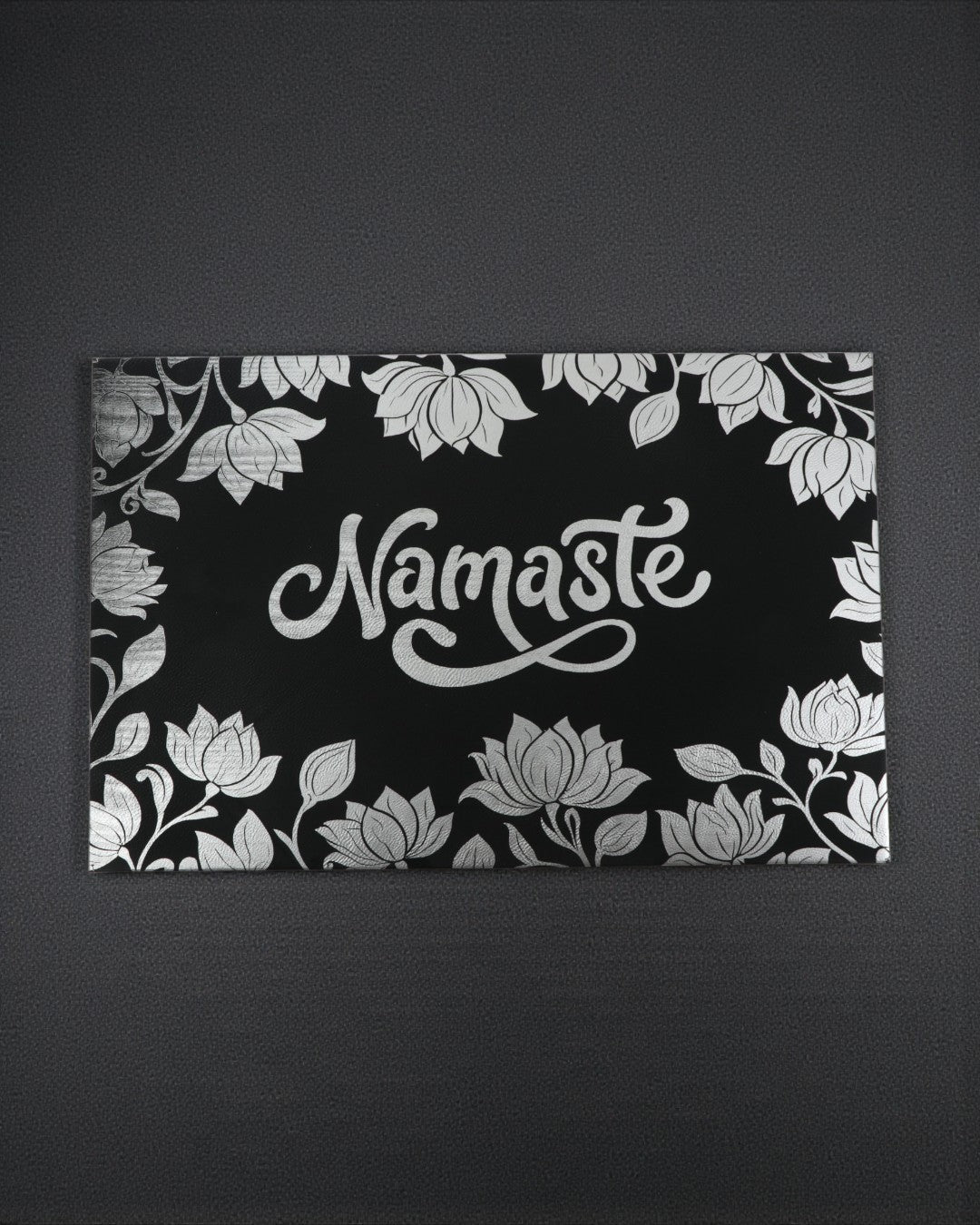 Namaste Lotus Wall Art — 18x12 Black Leatherette Yoga Decor - Home Decor