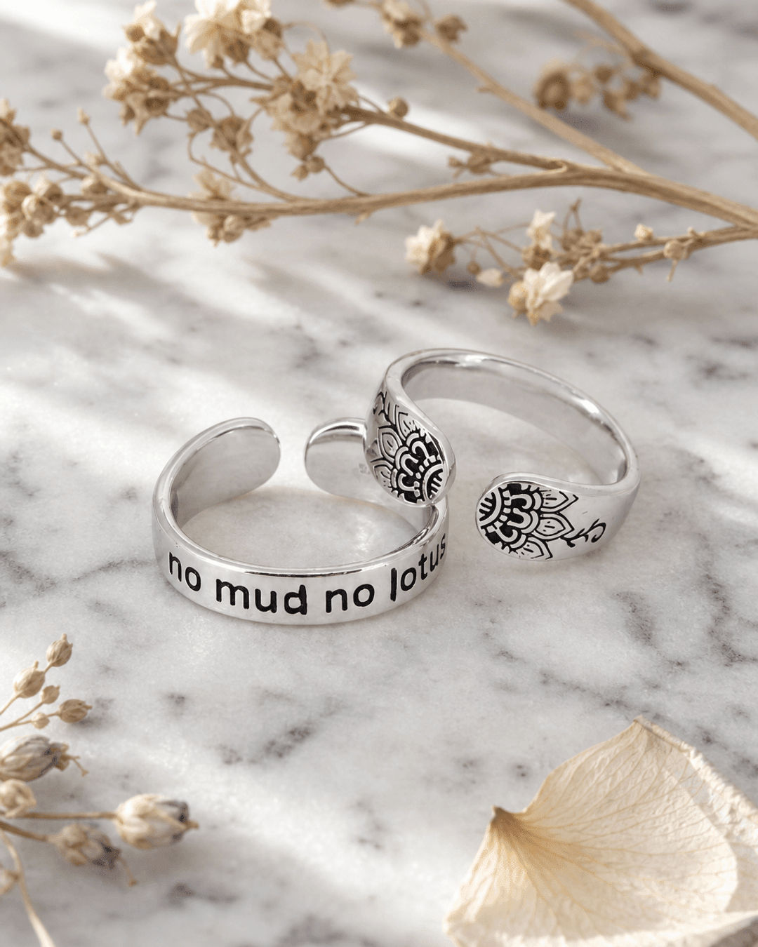 No Mud No Lotus Sterling Silver Mantra Ring - Rings