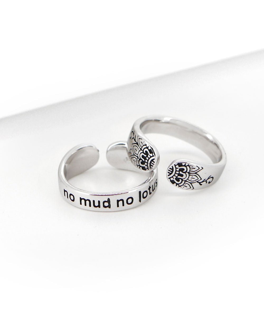 No Mud No Lotus Sterling Silver Mantra Ring - Rings