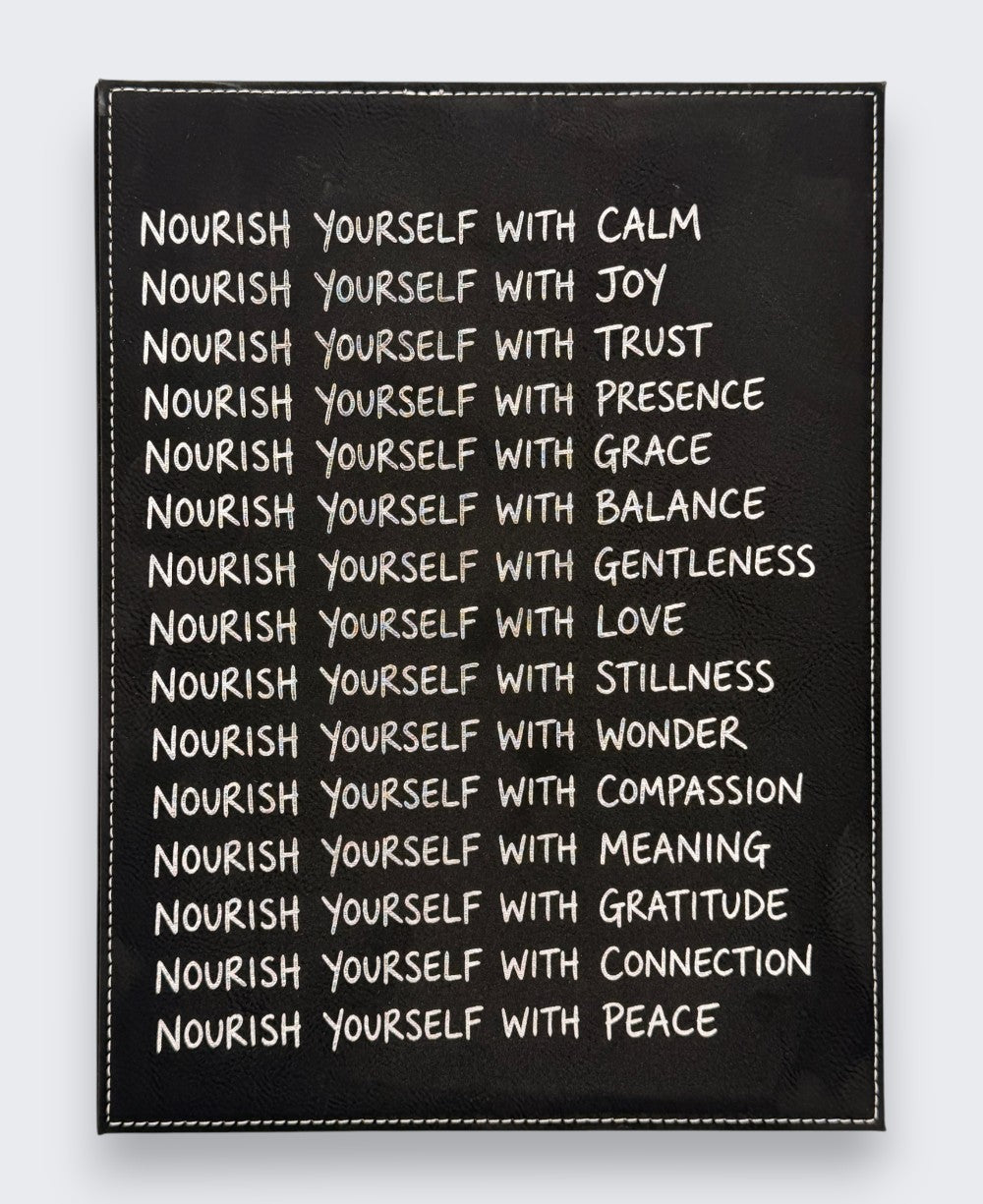 “Nourish Yourself” Wall Plaque – Inspirational Vegan Leather Hanging (12x9") - Posters, Prints, & Visual Artwork