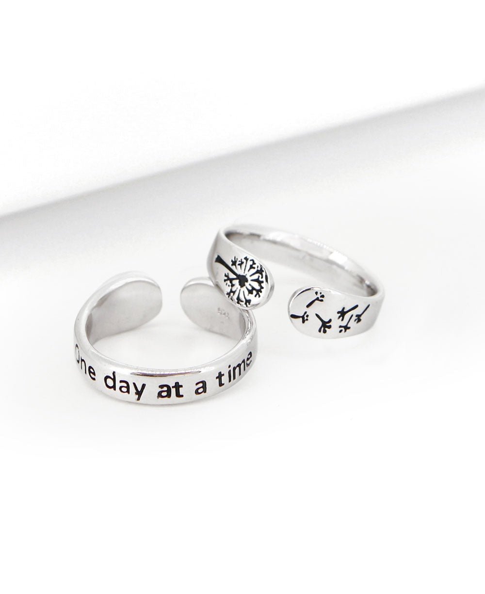 One Day at a Time Sterling Silver Adjustable Inspirational Ring - Rings