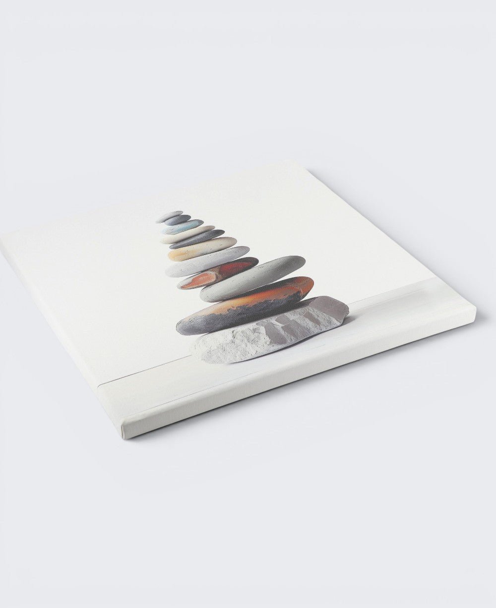 Painterly Zen Cairn Canvas Print with Orange Accent — 12 - Inch Wall Art - Wall Hanging