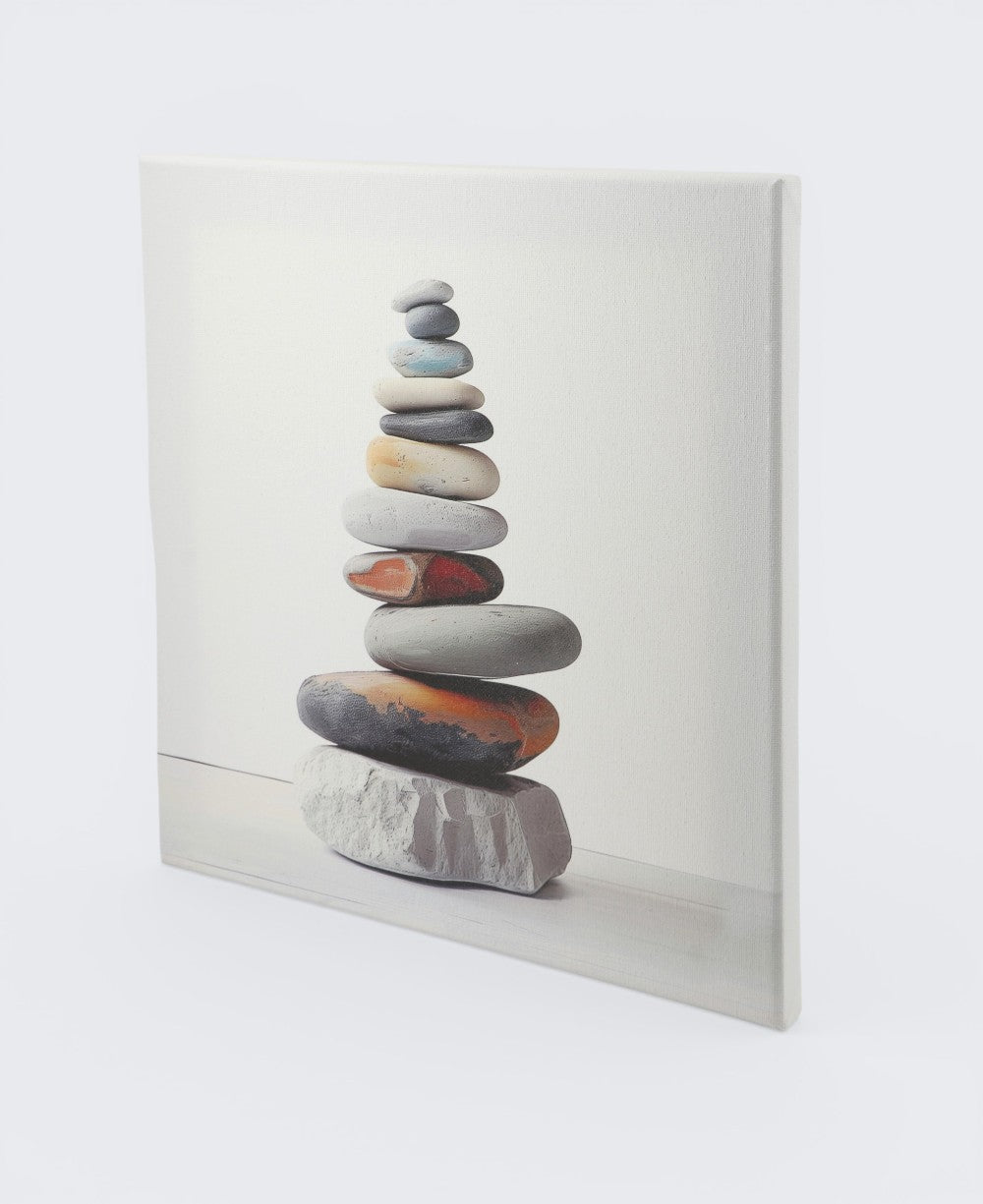 Painterly Zen Cairn Canvas Print with Orange Accent — 12 - Inch Wall Art - Wall Hanging