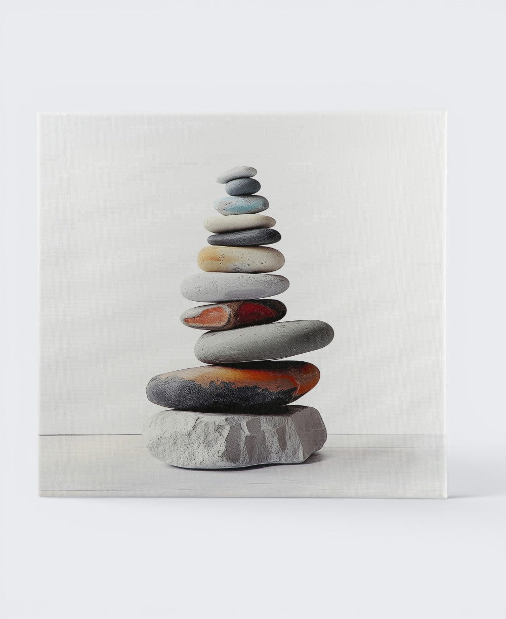 Painterly Zen Cairn Canvas Print with Orange Accent — 12 - Inch Wall Art - Wall Hanging