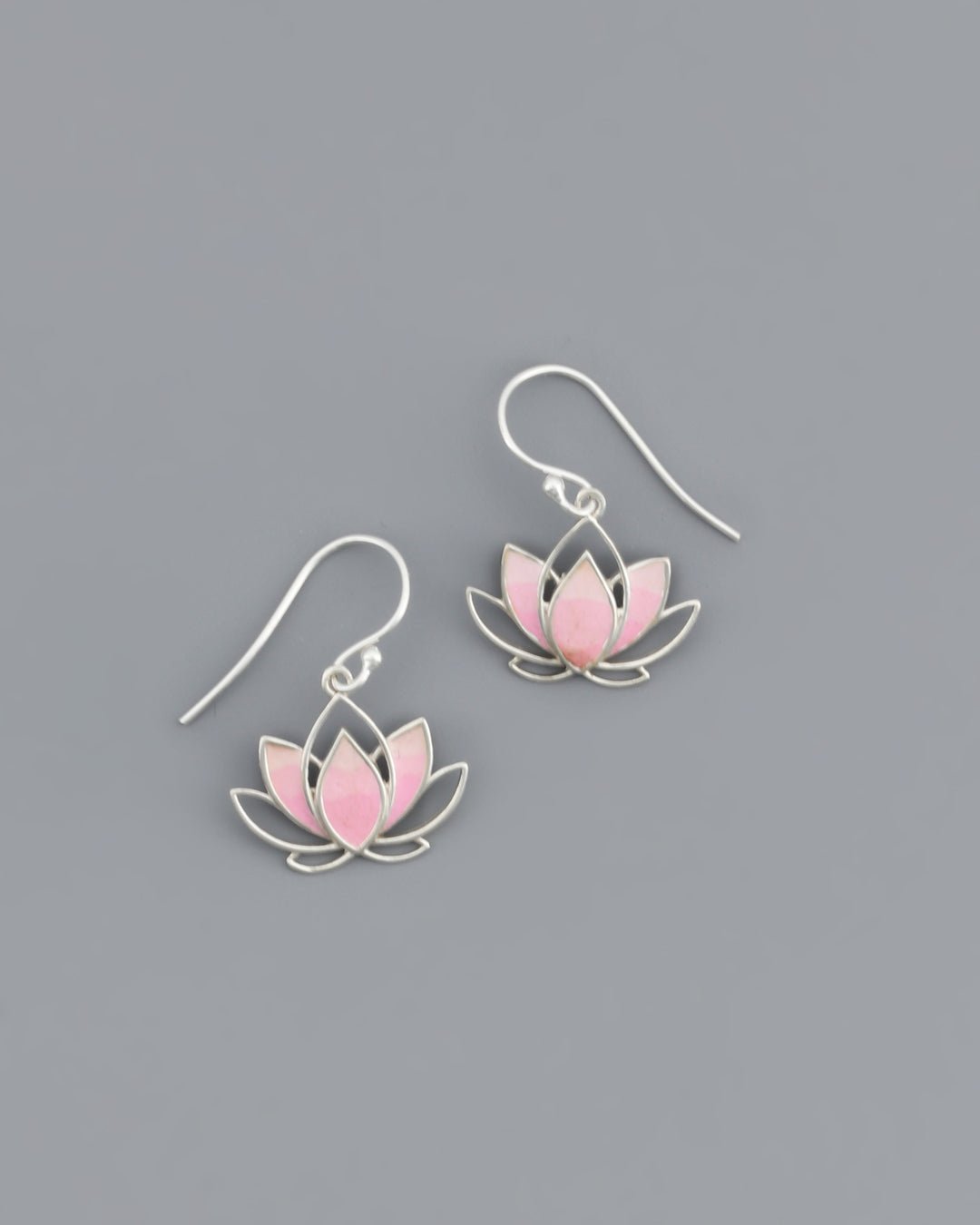 Pink Enamel Sterling Silver Lotus Earrings - Earrings