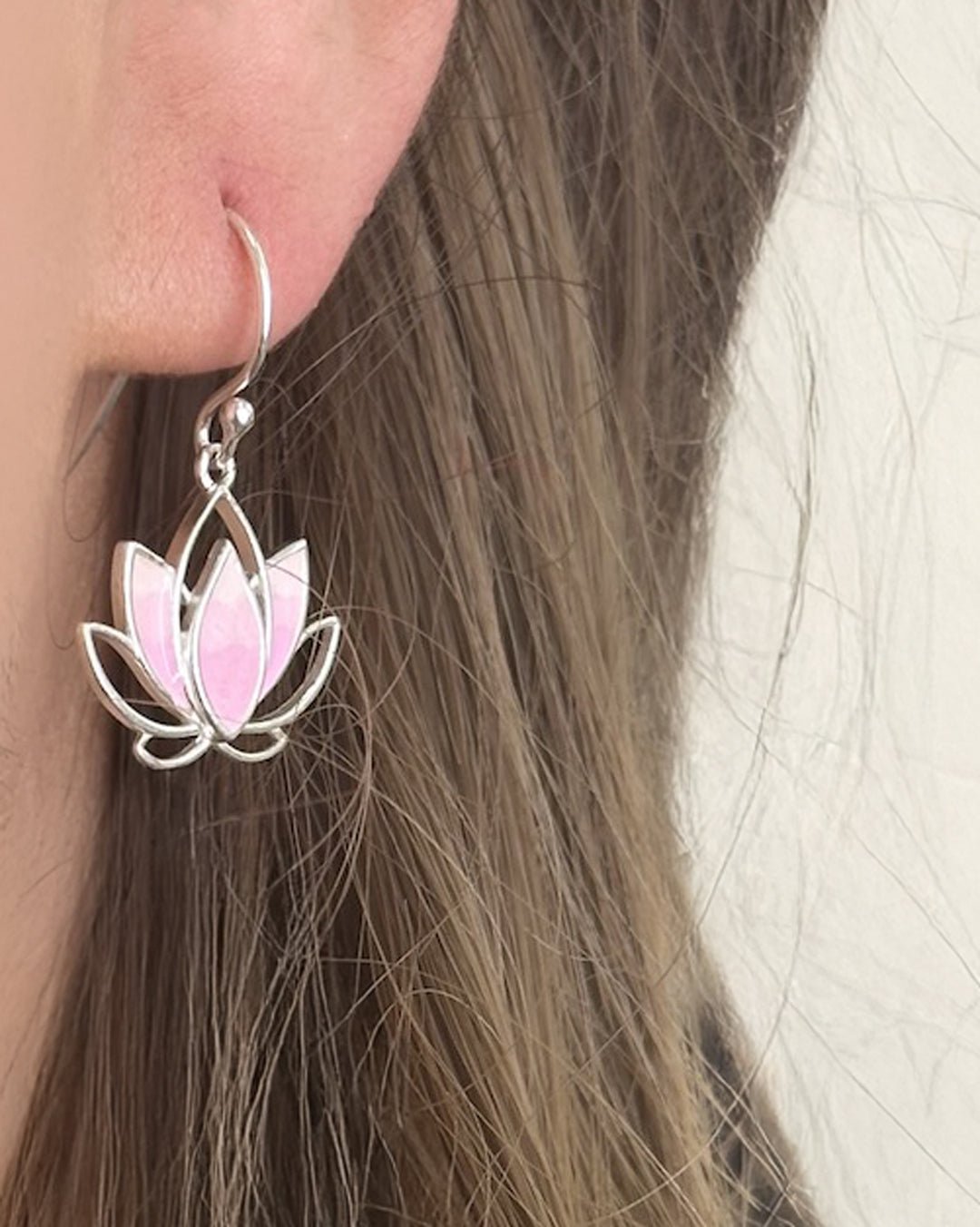 Pink Enamel Sterling Silver Lotus Earrings - Earrings