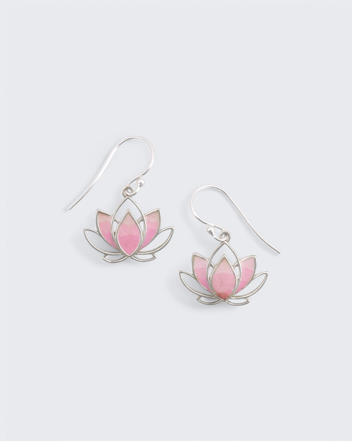 Pink Enamel Sterling Silver Lotus Earrings - Earrings