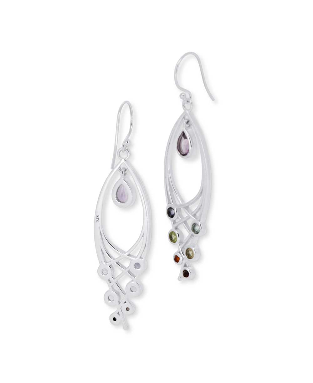 Premium Leaf Shaped Sterling Silver Chakra Gemstone Dangle Earrings - Earrings