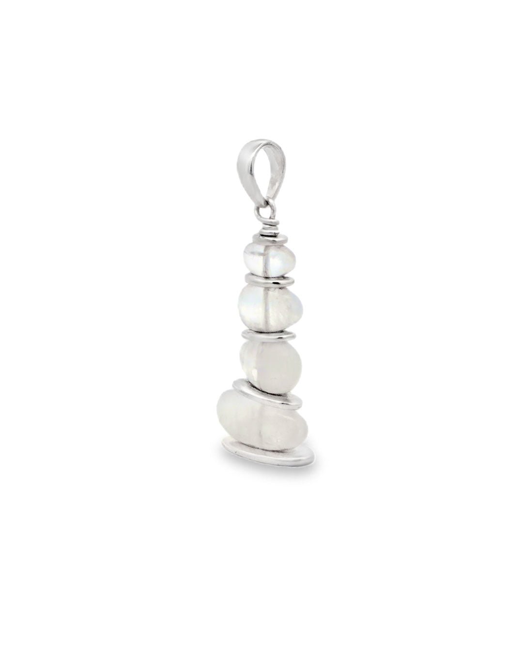 Rainbow Moonstone Cairn Pendant – Stacked Gemstones with Sterling Silver - Pendants