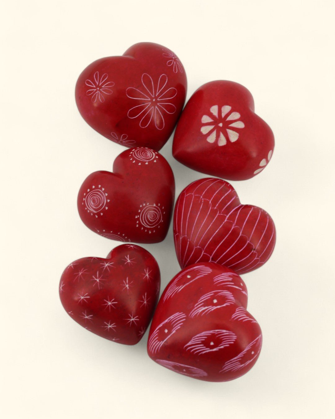 Red Soapstone Heart Set of 6 - Paperweight