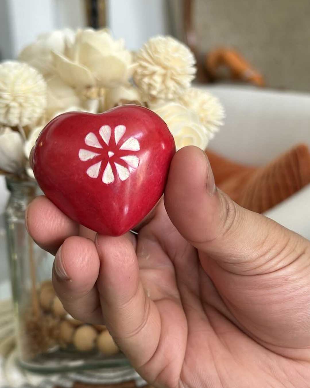 Red Soapstone Heart Set of 6 - Paperweight