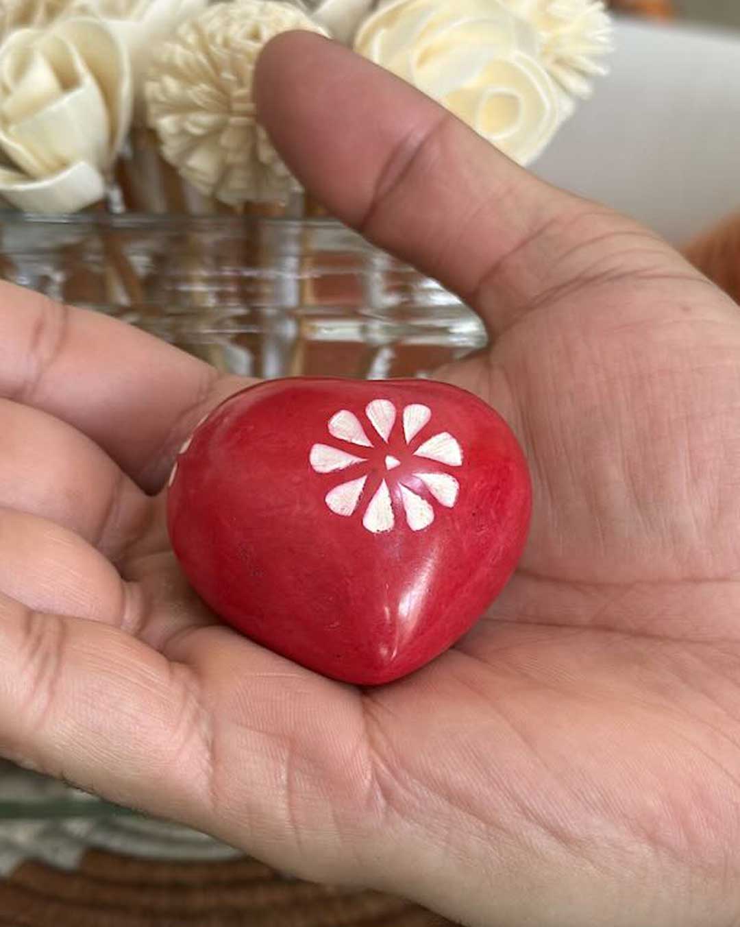 Red Soapstone Heart Set of 6 - Paperweight