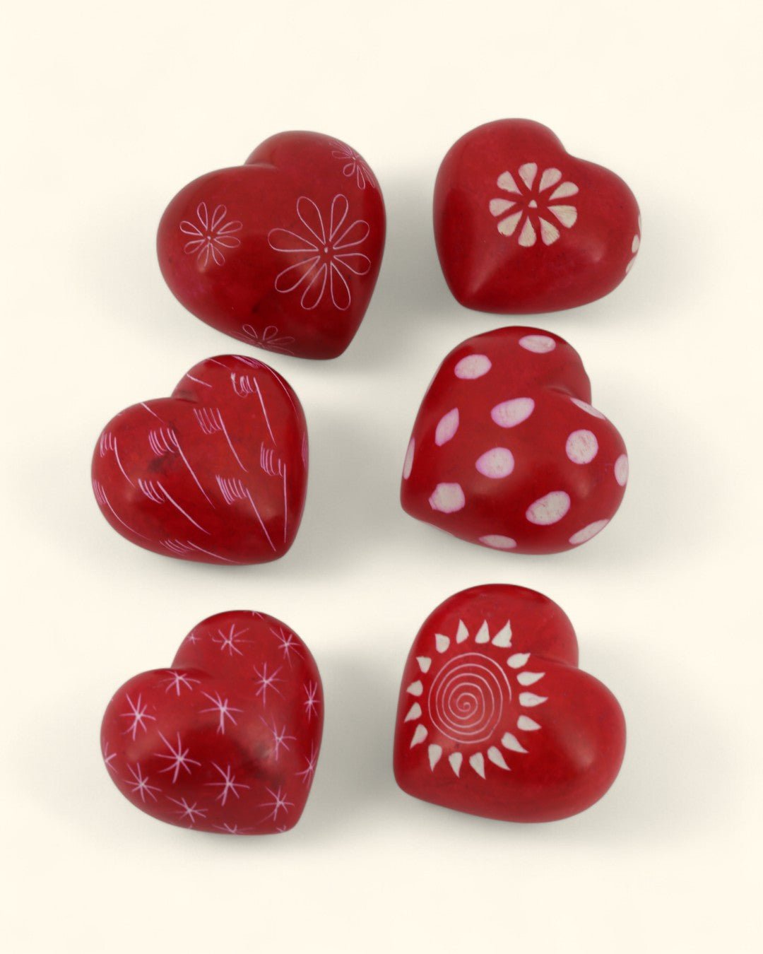 Red Soapstone Heart Set of 6 - Paperweight