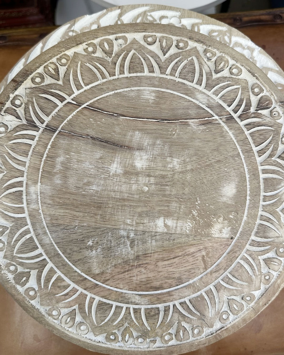 Imperfectly Perfect Lotus Petals Carved Wood Pedestal Riser