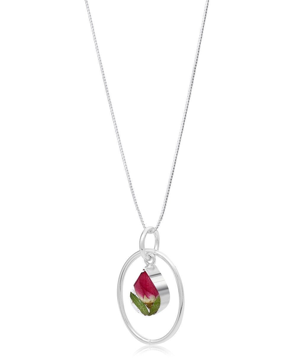 Rosebud Oval Pendant Necklace - Necklaces
