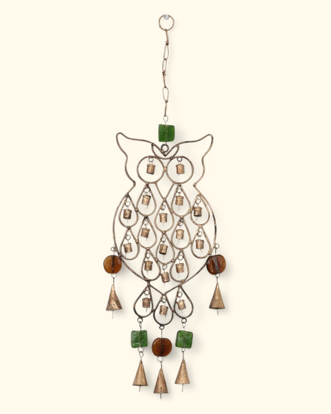 Rustic Finish Wise Owl Wall Hanging Chime, Recycled Metal - Wind Chimes