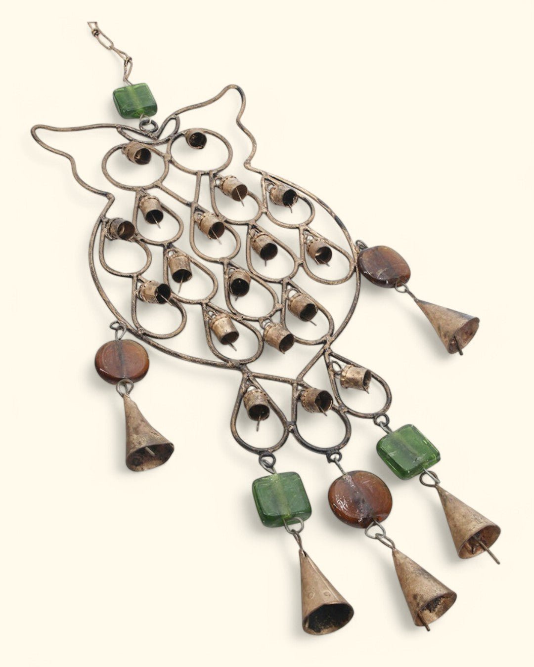 Rustic Finish Wise Owl Wall Hanging Chime, Recycled Metal - Wind Chimes