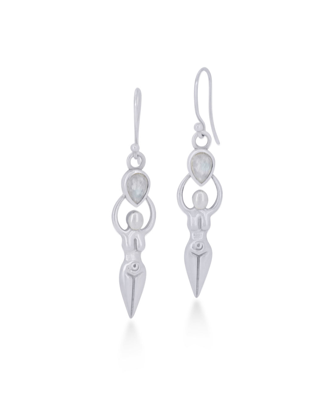 Sacred Feminine Goddess Earrings in Sterling Silver With Moonstone - Earrings