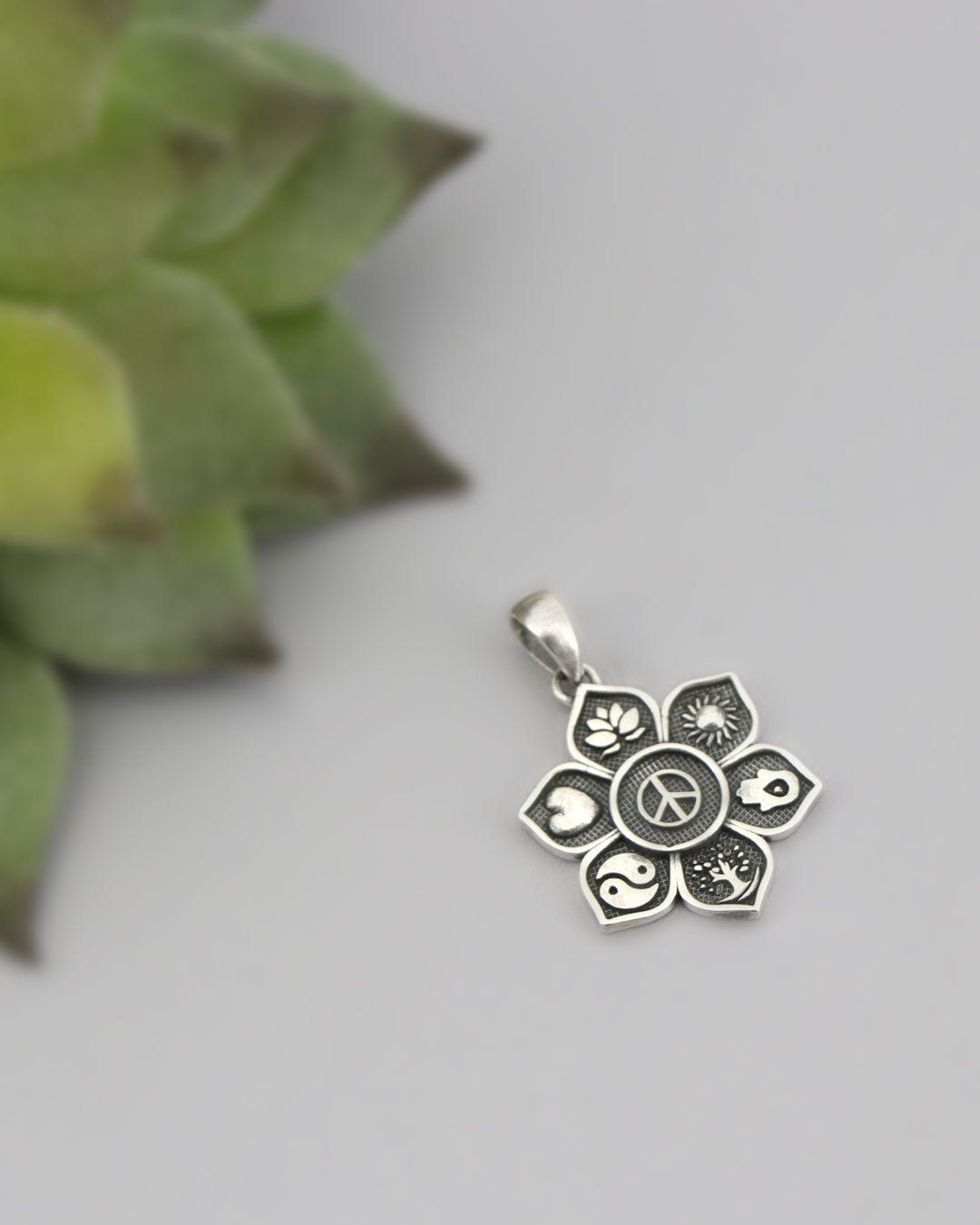 Sacred Intention Symbol Pendant – Sterling Silver Flower with Peace, Yin Yang, Hamsa & More - Charms & Pendants