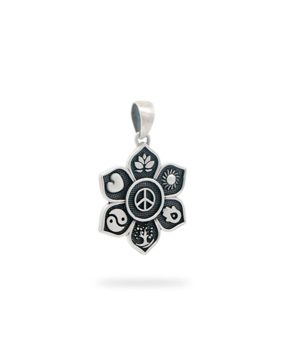 Sacred Intention Symbol Pendant – Sterling Silver Flower with Peace, Yin Yang, Hamsa & More - Charms & Pendants