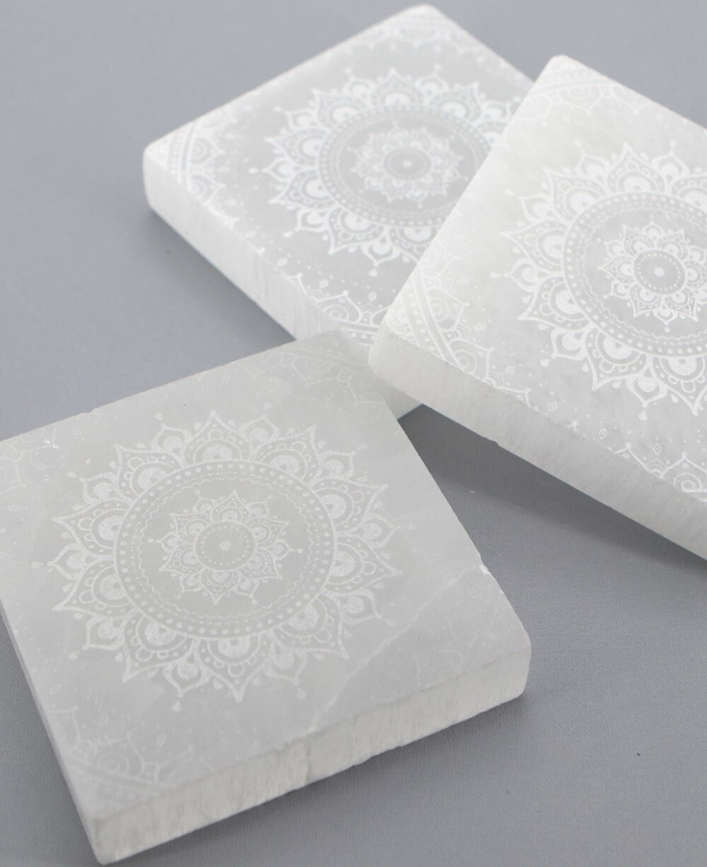 Selenite Energy Cleansing Plate with Mandala Design - New