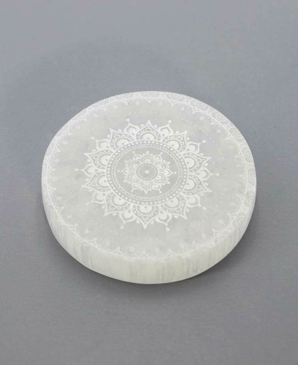Selenite Energy Crystal Charging Plate with Mandala Design - New