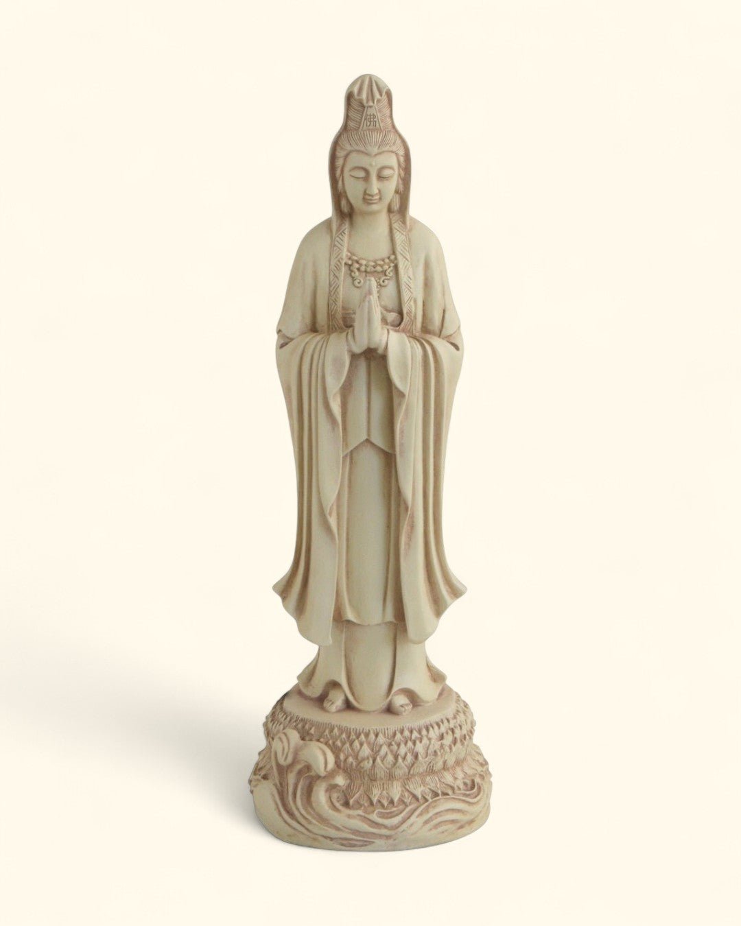 Serene Praying Kuan Yin Statue in Stone Finish - Statues