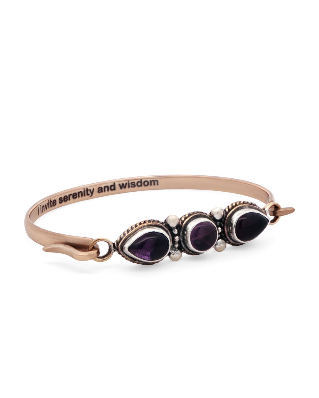 Serenity and Wisdom Cuff – Amethyst Trio Bracelet in Sterling Silver & Bronze - Bracelets