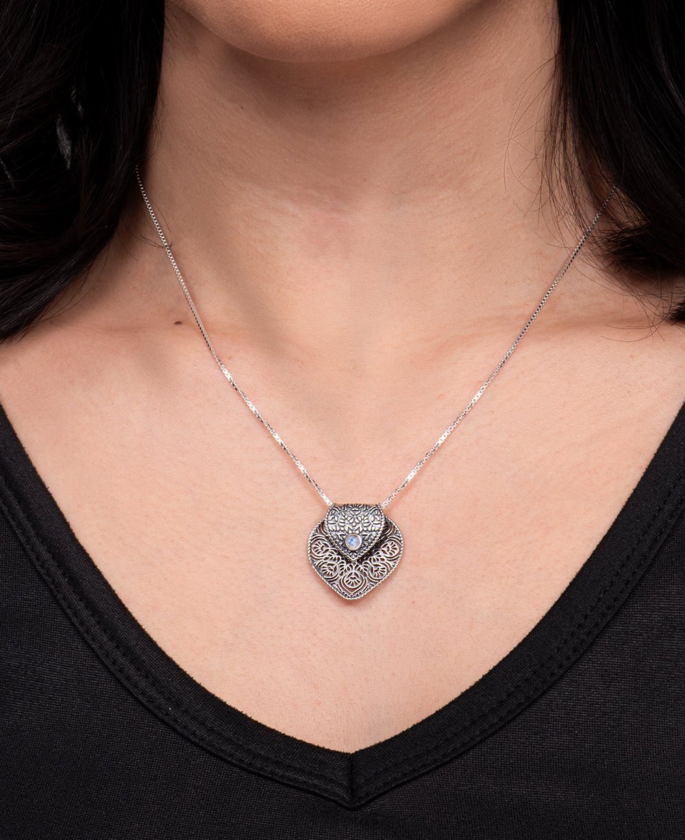Serenity Lotus Petal Mandala Necklace With Moonstone - Necklaces 16"+2"