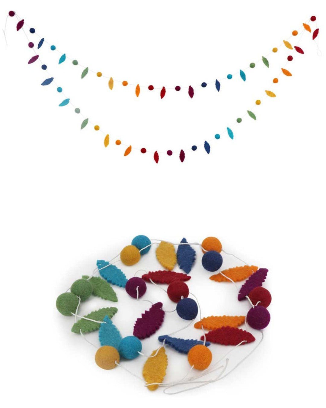 Set of 2 Felted Wool Chakra Leaf Orb Garlands - Wreaths & Garlands