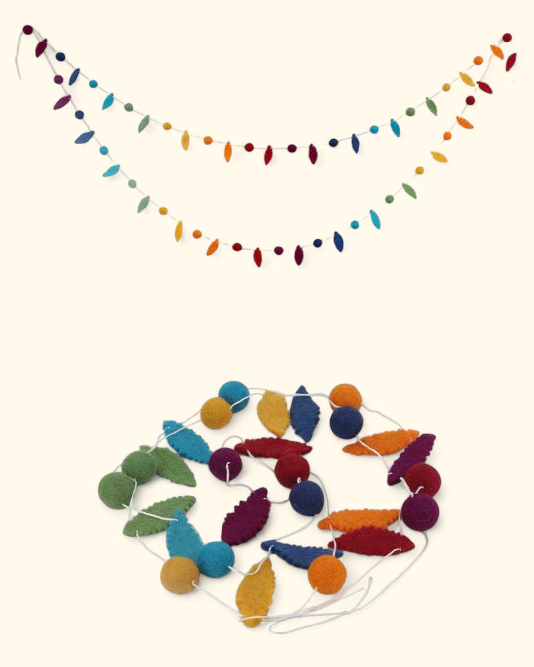 Set of 2 Felted Wool Chakra Leaf Orb Garlands - Wreaths & Garlands