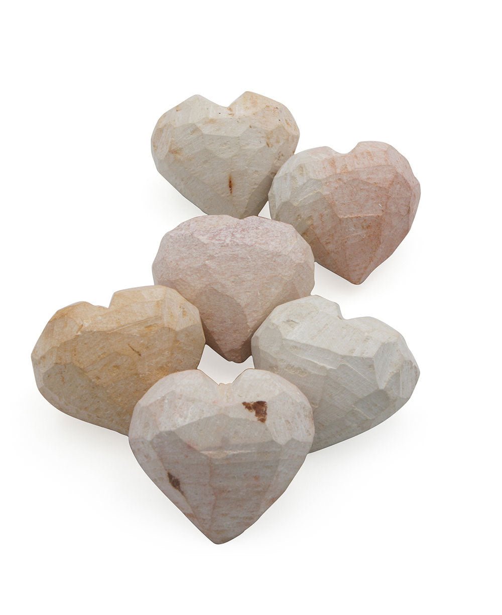 Set of 6 “Work in Progress” Hand - Carved Stone Hearts – Made in Kenya - Paperweight