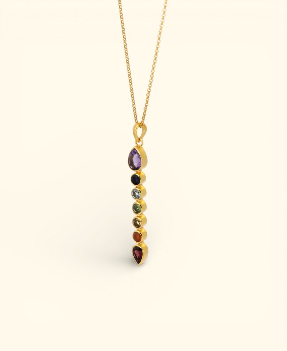 Seven Chakra Gemstone Necklace – 18K Gold Plated Vertical Chakra Pendant - Necklaces