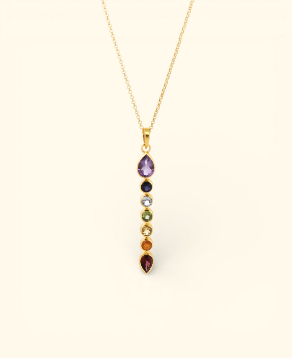 Seven Chakra Gemstone Necklace – 18K Gold Plated Vertical Chakra Pendant - Necklaces
