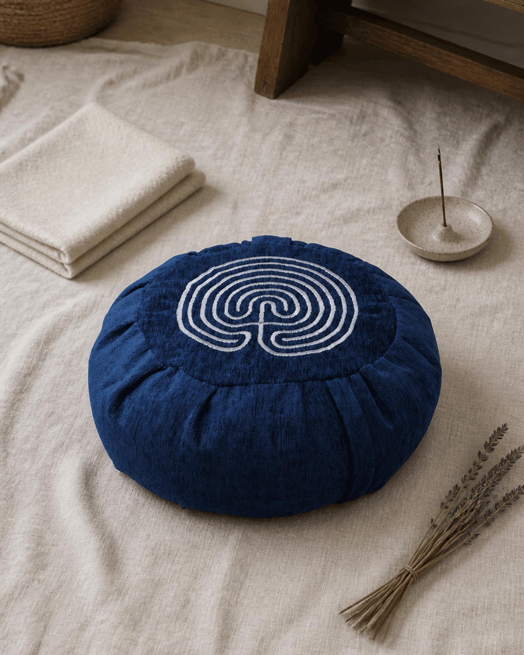 Seven Circles Labyrinth Design Zafu Meditation Cushion - Massage Cushions