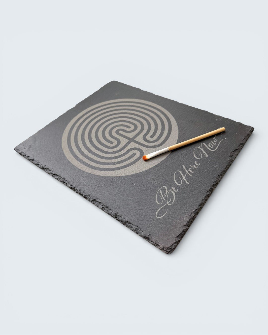 Slate Labyrinth Meditation Board – “Be Here Now” Design with Brush (10" x 11.25") - Decorative Trays